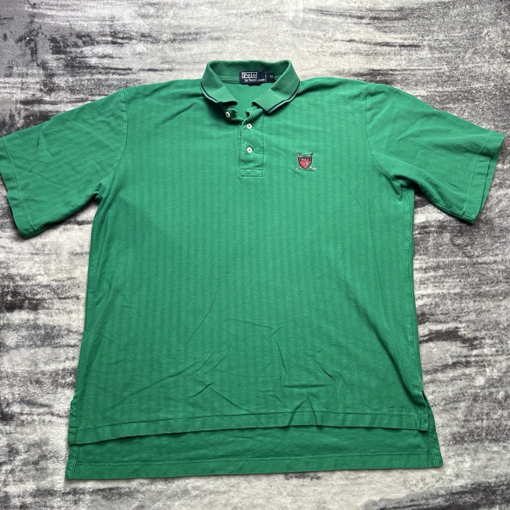 Vintage 90s Polo Ralph Lauren Shirt XL Green Short Sleeve Golf Crest Embroidered